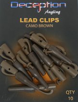Lead Clips with tails and pins (10 per pack) - CAMO BROWN