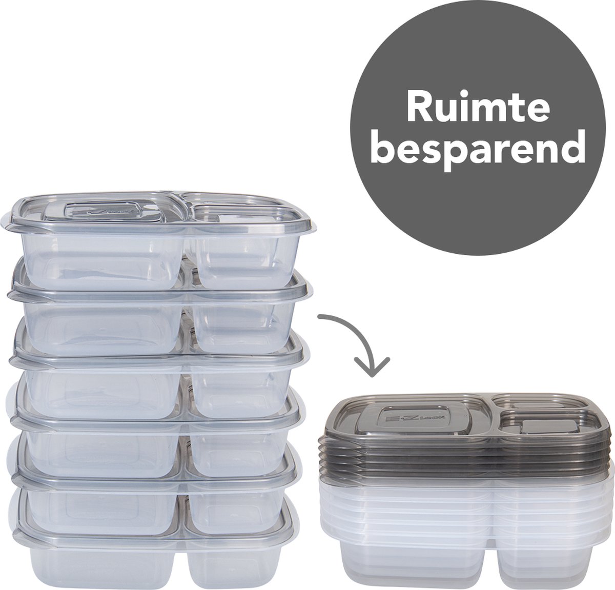 Meal prep Bakjes - Diepvriesbakjes - 965ml - Met 3 compartimenten - 6 stuks - BPA vrij - PFAS vrij - Vershoudbakjes set met deksel - Bewaarbakjes - Magnetron bakjes - Diepvriesdozen - Meal prep container - Stevig en Herbruikbaar - LocknLock — afbeelding 6