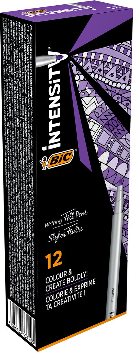 BIC Intensity Medium Viltstiften en Inkt op Waterbasis - Paars - Doos van 12 Stuks - met Duurzame Nylon Punt van 0.8 mm