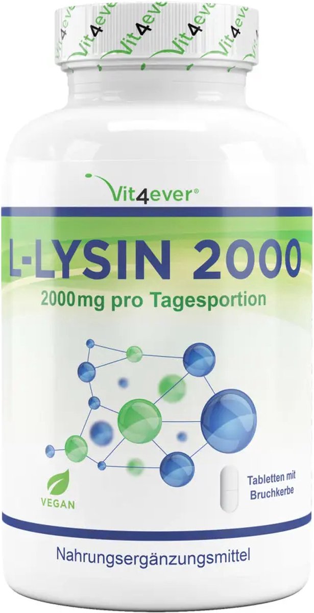 L-Lysine 2000 - 365 tabletten - 1000 mg per ÉÉN tablet - Van plantaardige fermentatie - Zonder ongewenste toevoegingen - Hoog gedoseerd - Veganistisch | Vit4ever - Vit4ever