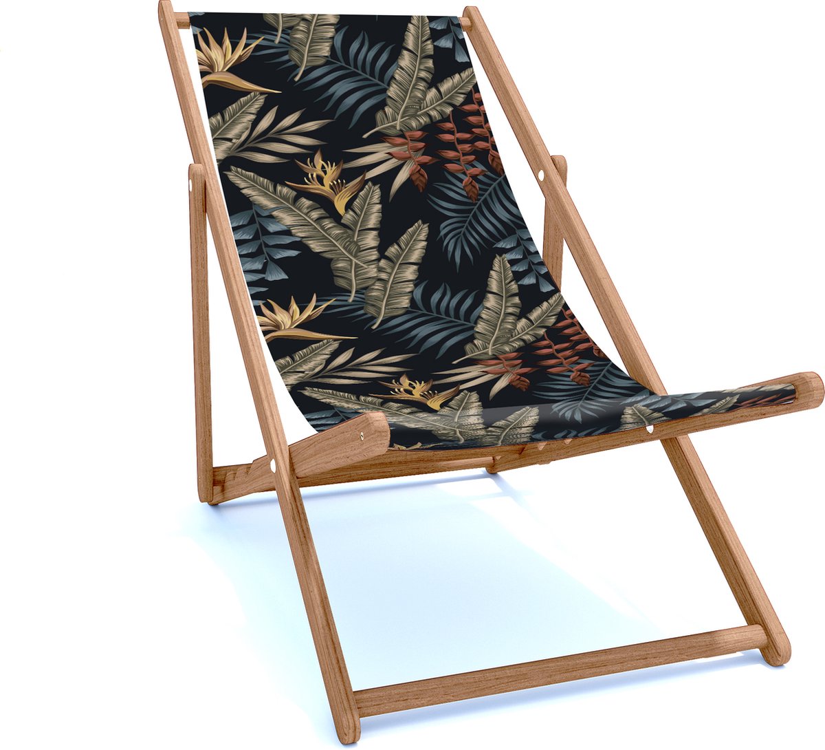 Holtaz Strandstoel Hout Inklapbaar Comfortabele Zonnebed Ligbed met verstelbare Lighoogte houten frame met stoffen Bladeren