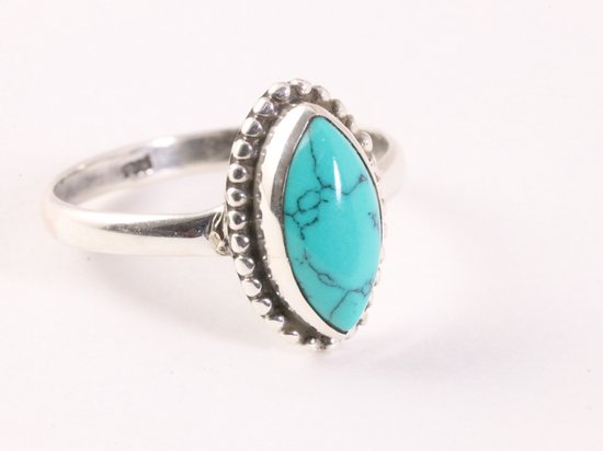Fijne bewerkte zilveren ring met turkoois - maat 18.5