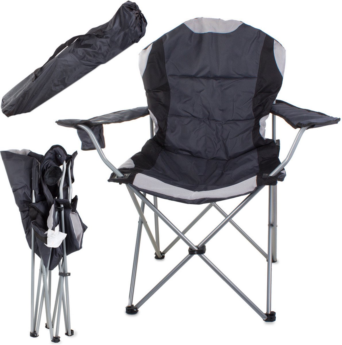 Luxe Campingstoel Vouwstoel Visstoel - Grijs - draaggewicht 120kg - Opvouwbare stoel