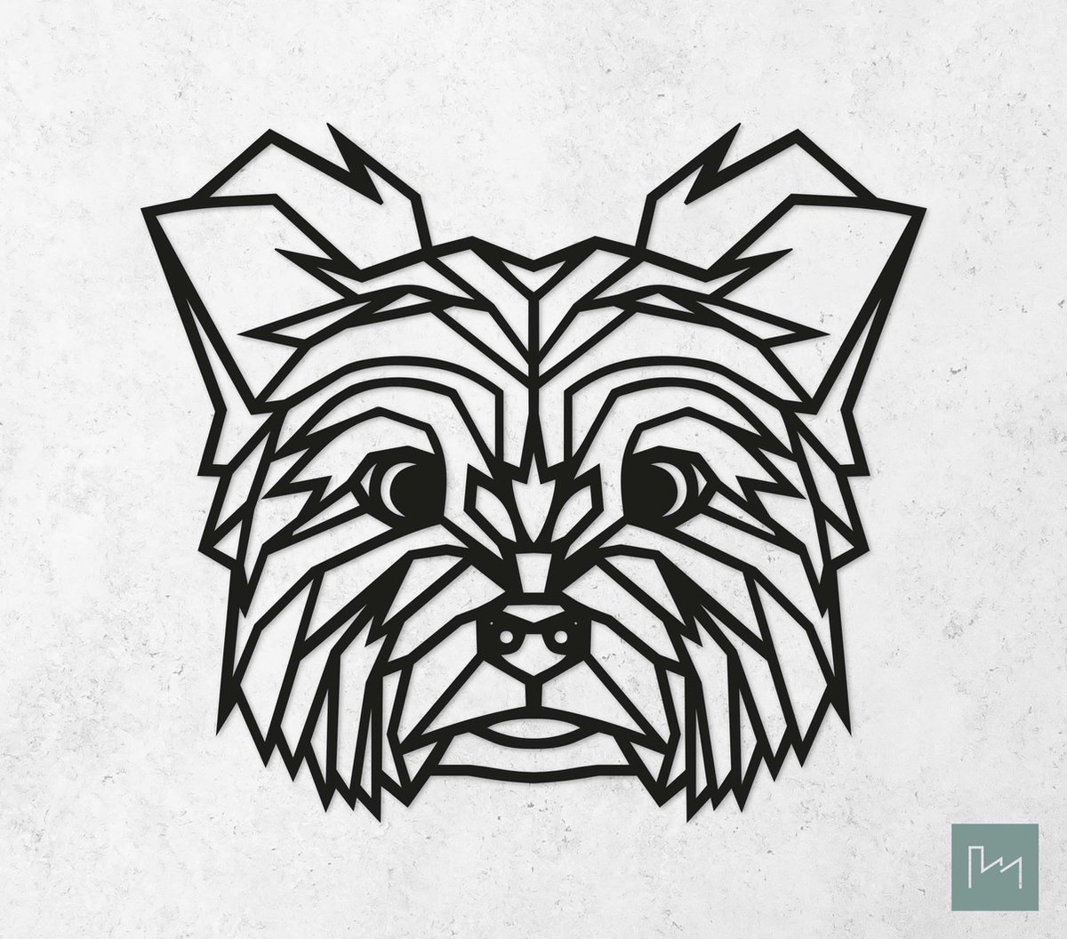 Laserfabrique Wanddecoratie - Geometrische Hond Yorkshire Terriër - Medium - Zwart - Geometrische dieren en vormen - Houten dieren - Muurdecoratie - Line art - Wall art