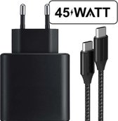Prise de charge USB-C + Câble de chargeur USB-C vers USB-C - 45W - Charge ultra Fast - Câble USB tressé - Chargeur domestique universel - USB-C - Adaptateur pour Samsung S22, S21, S20, Tab S7, Tab S8