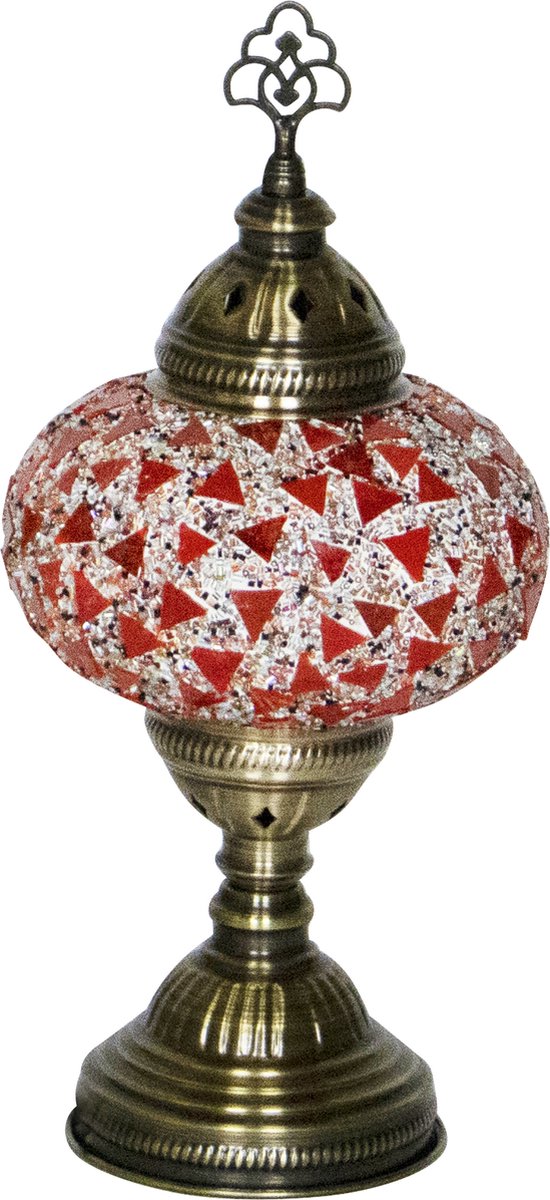 Oosterse mozaiek tafellamp - Rood - Hoogte 33cm - Diameter bol(len) 18cm