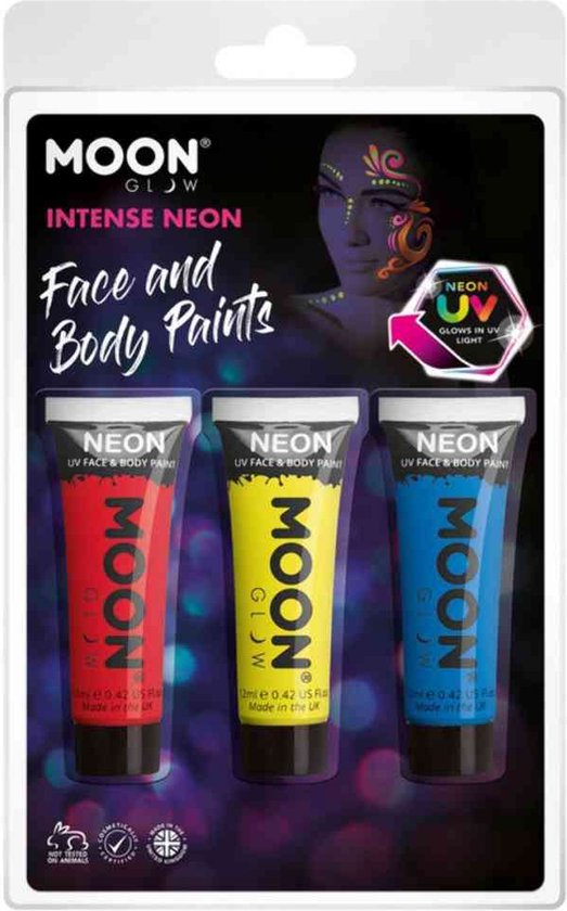 Kit Pittura Corpo Moon Glow UV Neon - 8 Colori Con Pennello Per Viso E Corpo