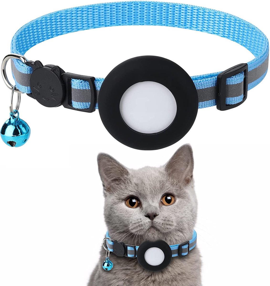 YONO Katten Halsband geschikt voor Apple Airtag - Kattenbandje met Belletje en Reflecterend - GPS Kat - Blauw - YONO