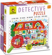 Ludattica Puzzels: DETECTIVE PUZZEL MIJN HUIS, 22,5x22,5x9cm, 108-delig, 50x70cm, met houten vergrootglas, 5+