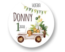 25x Traktatiestickers -Jungle Stickers Met Naam Leeftijd - Verjaardag Jungle auto - Dieren - Jungle - Safari - Gepersonaliseerd - Pimp Studio - Sluitstickers - Kinderfeest Traktatie - Uitdelen - Uitdeeltraktatie - Wensetiket