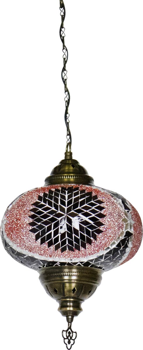 Oosterse mozaiek hanglamp - Zwart/Rood - Hoogte 47cm - Diameter bol(len) 24cm
