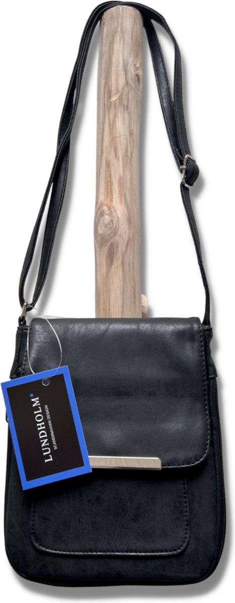 Lundholm schoudertas dames klein zwart - schoudertassen vrouw schoudertas dames crossbodytas - veel ritsvakken | Bågsjö serie
