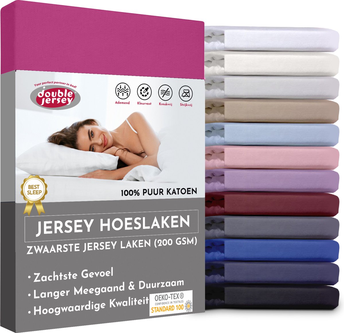 Double Jersey Hoeslaken - Hoeslaken 120x200+30 cm - 100% Katoen Purple