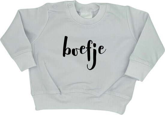 Witte sweater baby met tekst 'Boefje' - Maat 56 - Kraamcadeau - Babyshower - Babykleding