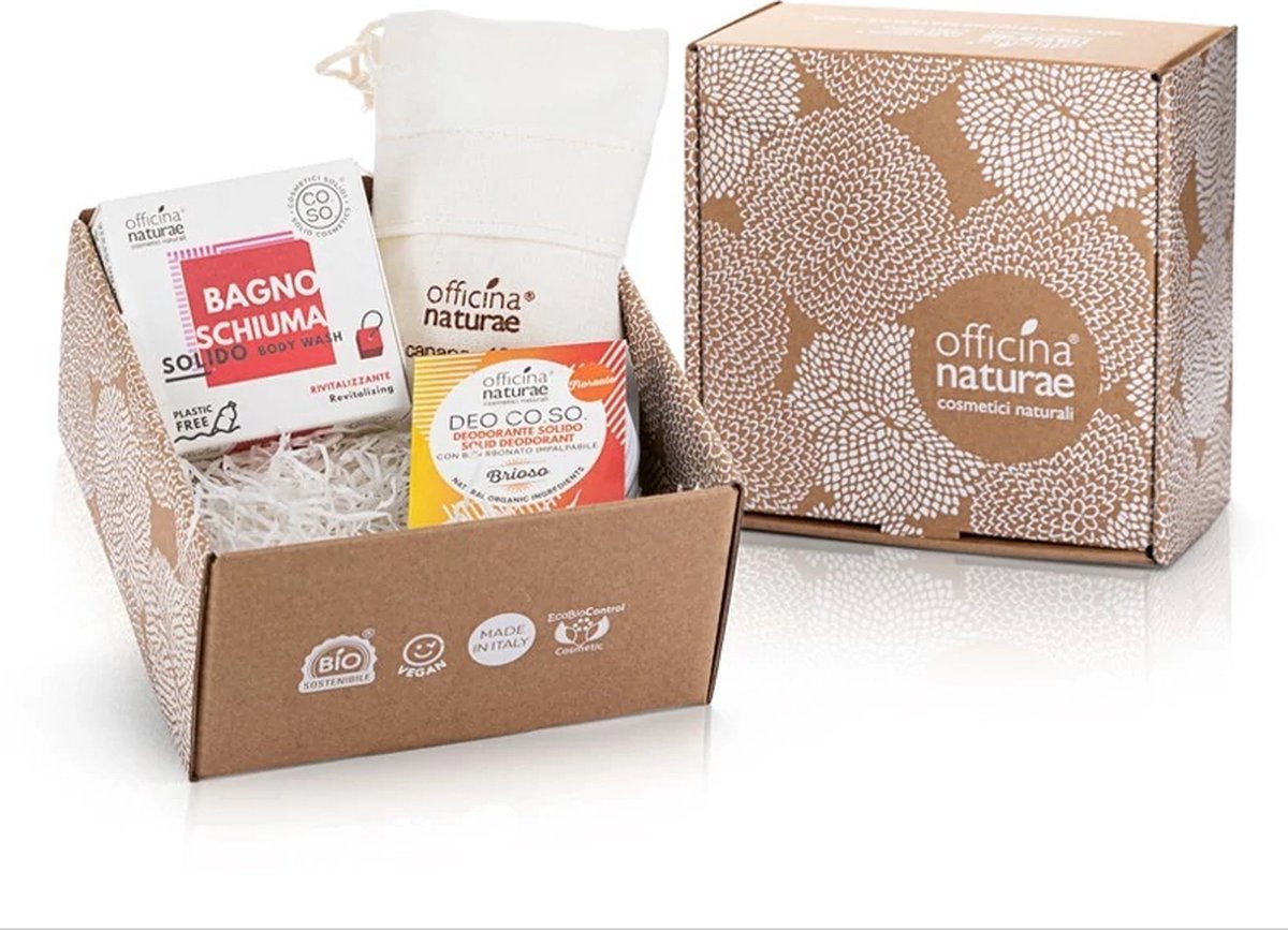 Goedkoopste CO.SO. Gift Box “Shot of Life” Douche & Deo - Vaste Deodorant, Body Wash Bar, Hennep Handschoen - 3 producten in een mooi herbruikbaar doos - Officina Naturae