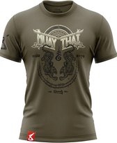 8 Weapons T Shirt Sak Yant Tigers Olijf Groen maat L