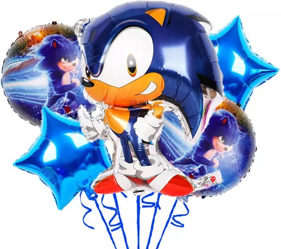 Sonic ballon set - 5 delig - Folie ballon - Helium - Leeg - Sonic the Hedgehog - Ballonnen - Game Sonic - Versiering - Game - Donker blauw