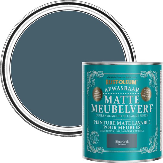 Foto: Rust oleum donkerblauw afwasbaar matte meubelverf blauwdruk 750ml