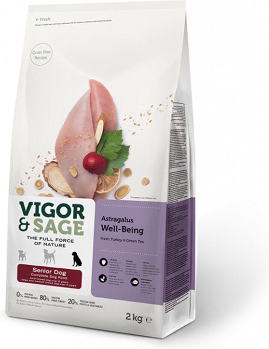4x Vigor & Sage Hondenvoer Senior Well-Being Astragalus 2 kg