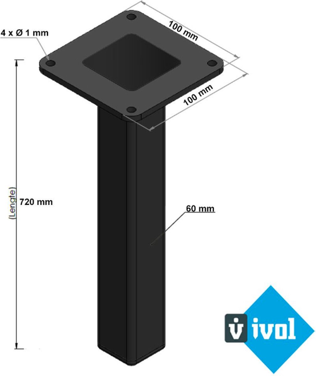 Bartafel Tafelpoot Dubbel Zwart Metaal Dubbel 108cm