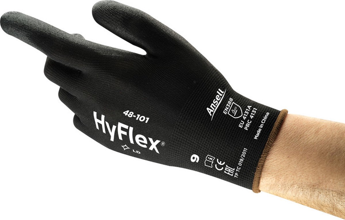 HyFlex® 48-101 - Werkhandschoen, DIY, Comfort en bescherming, 2XL, Zwart, 12 paar