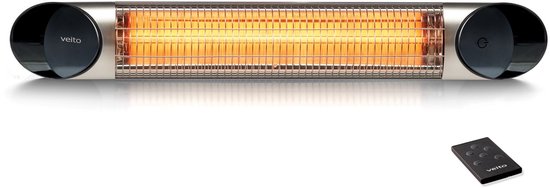Veito Blade S Brushed Steel Carbon elektrische infrarood (terras)verwarming met afstandbediening - Luxe vormgeving met veel aangename warmte voor binnen- én buitengebruik.