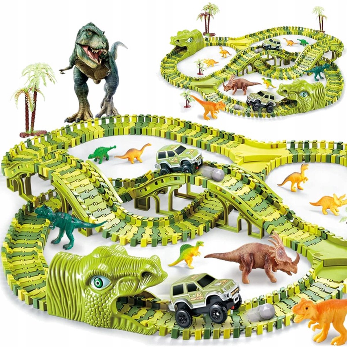 Dinosaurus Flexibele Racebaan Autobaan 229 Delig met AA Batterijen - Auto Racebaan met een Auto, Dinosaurussen, Bomen - Autobahn - AutoRacebaan - Eenvoudig te monteren - Eindeloos combineren - Veel Speelplezier — afbeelding 12