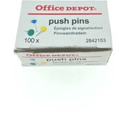 Office Depot Push Pins Rond Metaal, kunststof Kleurenassortiment pak van 100 stuks