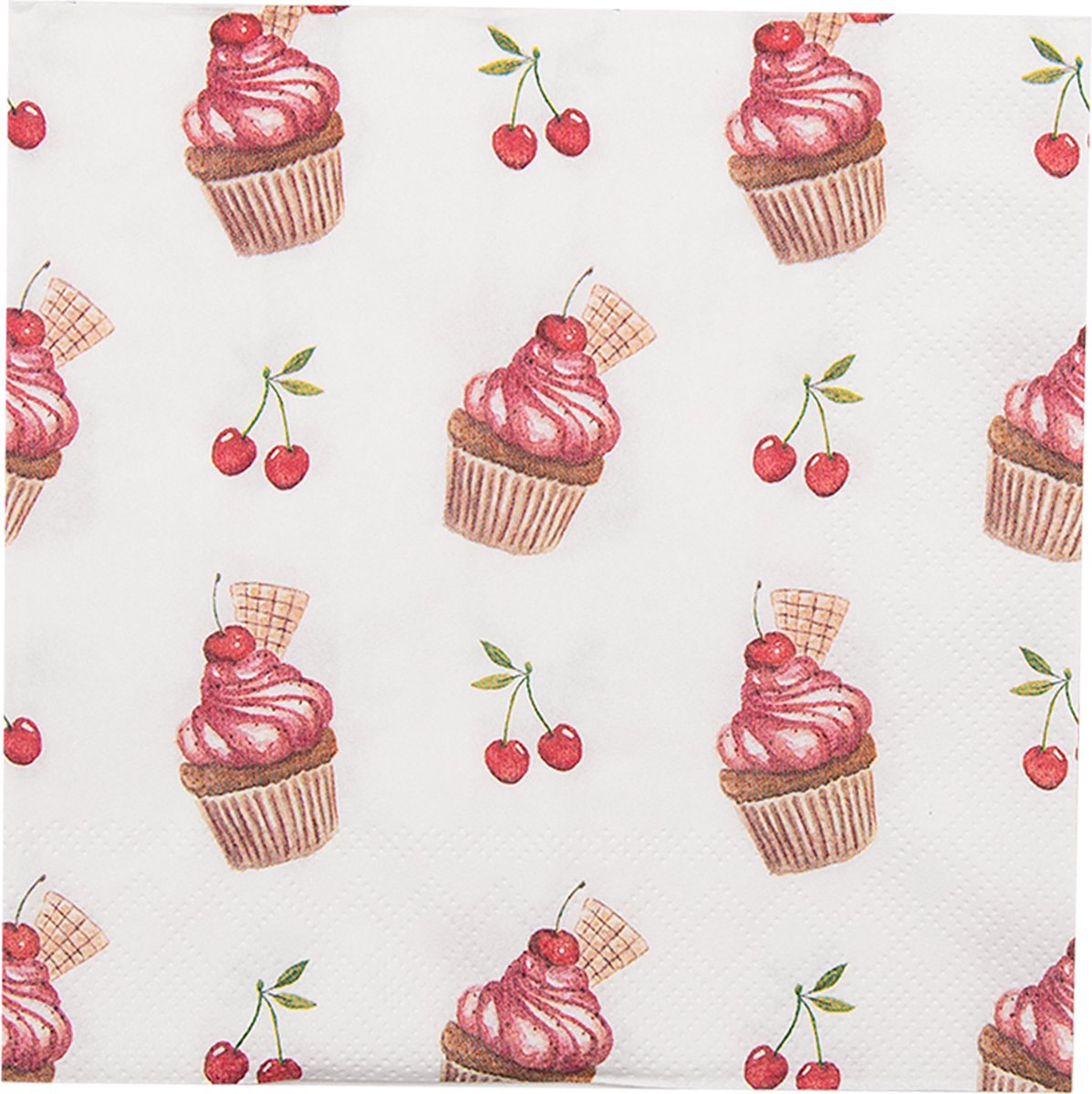 Clayre & Eef Servetten Papier Set van 20 33x33 cm (20) Beige Rood Papier Cupcakes Servetten Papieren