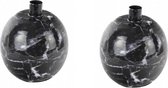 Present Time Candle Holder Marble Look Large Black - Set van 2