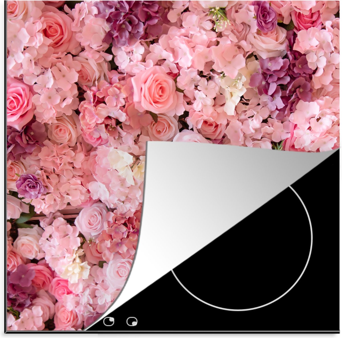 KitchenYeah® Inductie beschermer 78x78 cm - Bloemen - Roze - Rozen - Kookplaataccessoires - Afdekplaat voor kookplaat - Inductiebeschermer - Inductiemat - Inductieplaat mat