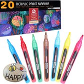 HappyStone Acryl marker stiften 20 kleuren | 2 mm | inclusief Sjablonen | Acrylverf | Tekenset | Mandala | Acrylstiften voor stenen schilderen | Happy Stones maken