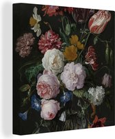 Peinture sur toile Nature morte aux fleurs dans un vase en verre - Peinture de Jan Davidsz. de Heem - 20x20 cm - Décoration murale