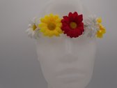 Bloemen hoofdbandje rood wit geel/Oeteldonk
