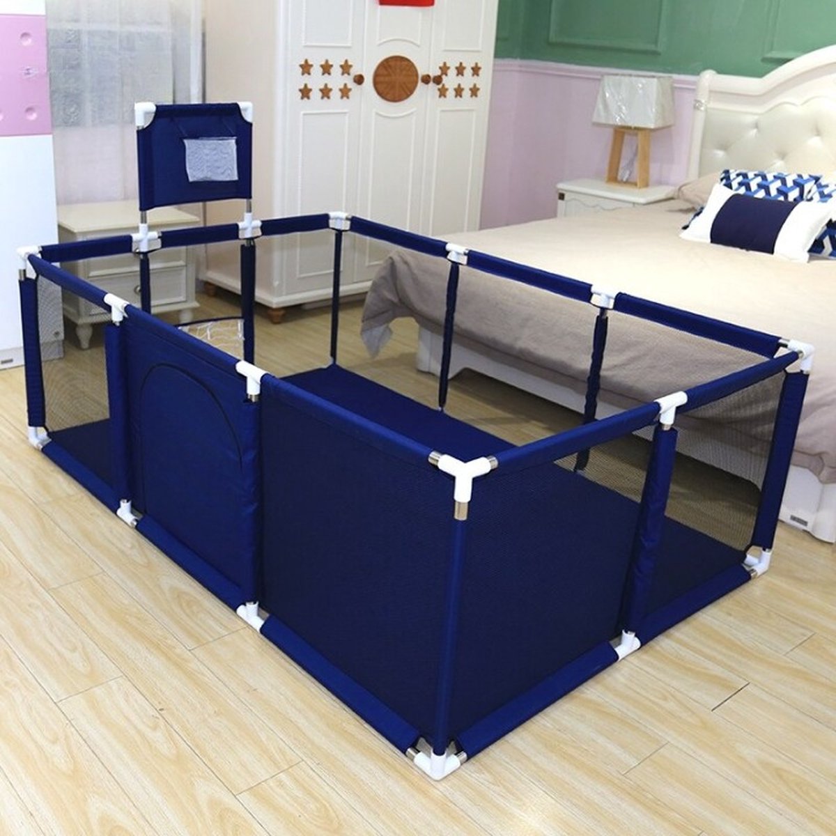 MidWest Homes for Pets Huisdier speelbox voor kleine dieren, 0,55 vierkante meter speelruimte, 81 x 81 x 3,8 cm (31,97 x 31,97 x 14,97 inch) kleine dieren box, blauw en groen, model 100-15