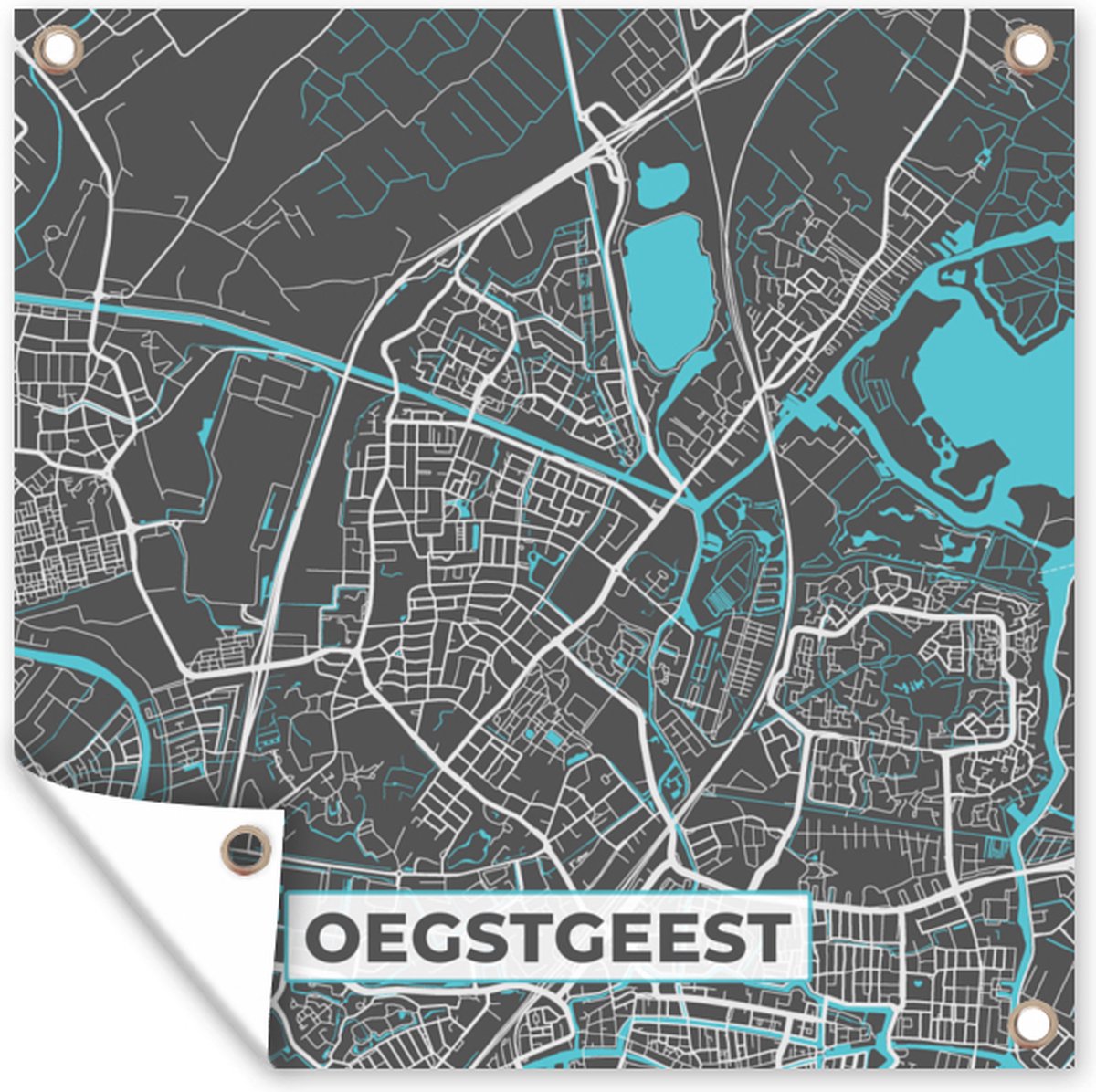 Tuinposters Oegstgeest - Kaart - Plattegrond - Stadskaart - 50x50 cm - Tuindoek