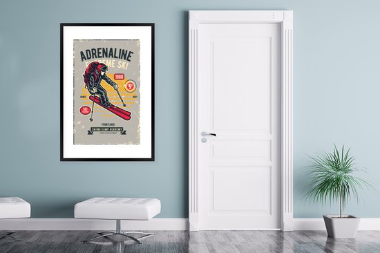 Cadre photo avec affiche - Ski - Sport - Vintage - Grijs - 80x120 cm - Cadre pour affiche