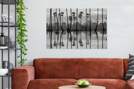 Tableau sur toile Silhouette de palmiers à Hawaï - noir et blanc - 140x90 cm - Décoration murale Art