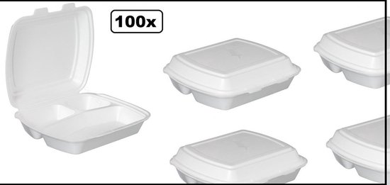 100x Menubox 3 vaks wit - take away maaltijd bezorging eten food bak vakken maaltijdbox menu afhaal