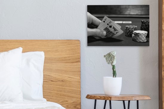 Tableau sur toile Vue rapprochée du poker - noir et blanc - 30x20 cm - Décoration murale