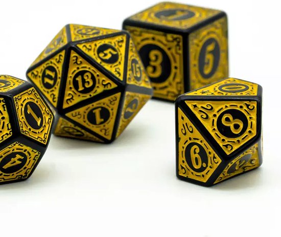 Thumbnail van een extra afbeelding van het spel D&D dice set - DnD dobbelstenen set Geel - Dungeons and Dragons dobbelstenen Inclusief Luxe leren bewaarzakje