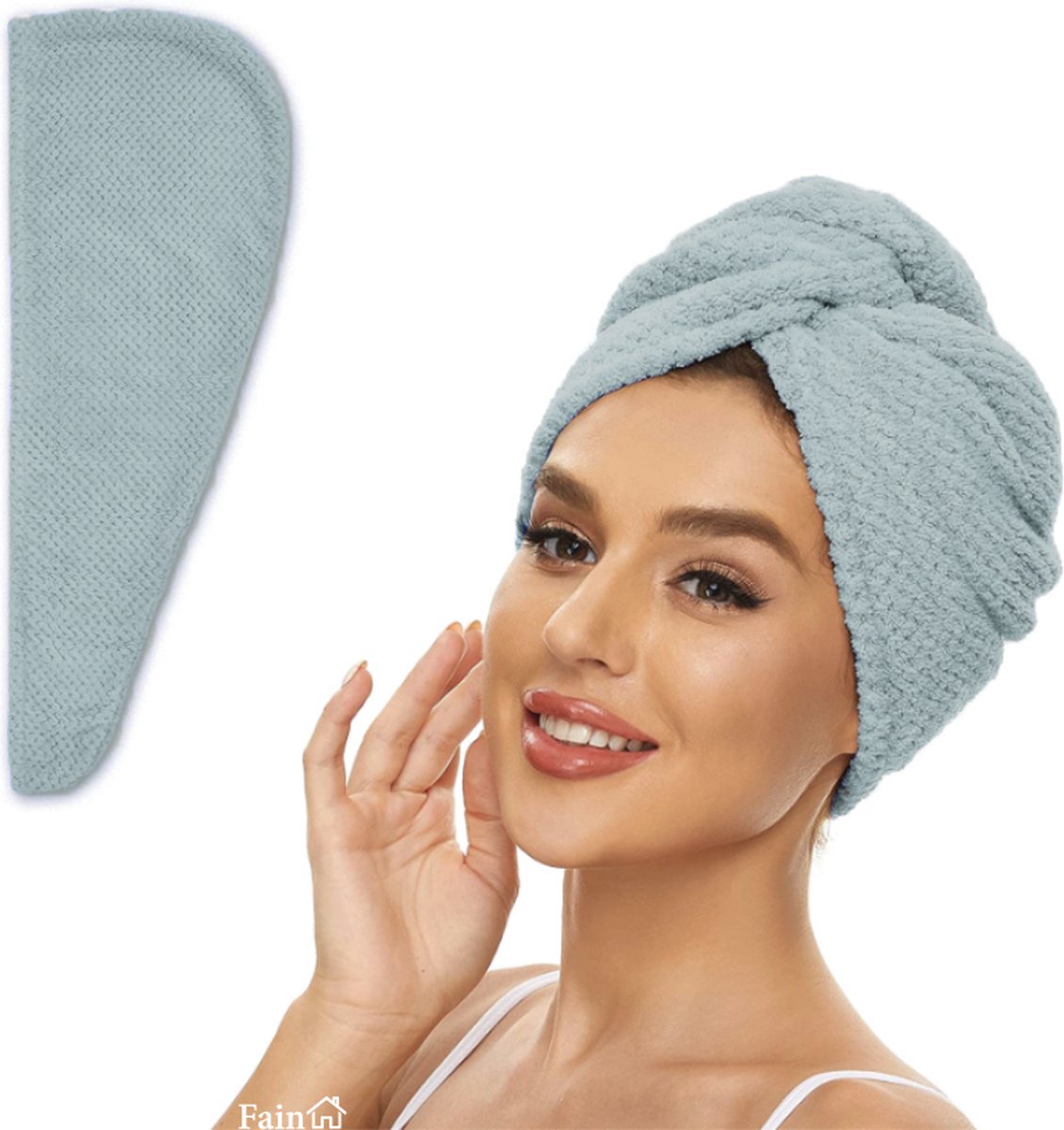 Fain® - Premium haarhanddoek – Hair towel – Licht blauw – Voor alle haartypes - Haarhanddoek microvezel - Hoofdhanddoek – Haartulband – Haarhanddoek badstof – Haarhanddoek kinderen – Haarhanddoek sneldrogend