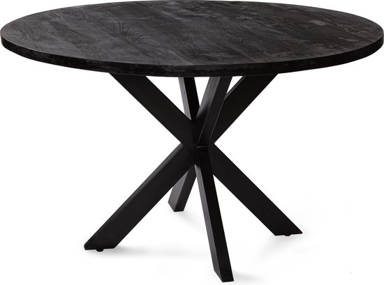 Zita - Home - eettafel El rond - 140cm - volledig - zwart - kruispoot - metaal matrix poot 4cm dik blad