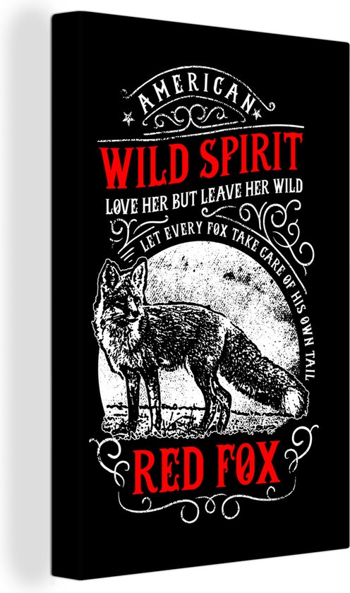 Tableau Peinture Renard - Rétro - Lettres - Citation - 20x30 cm - Décoration murale