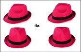 4x Festival hoed roze met zwarte band - Hoofddeksel hoed festival thema feest feest party