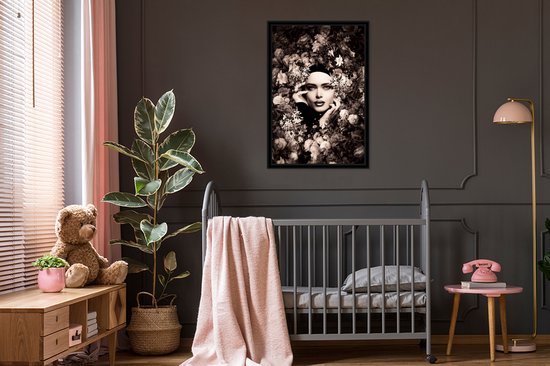 Cadre photo avec affiche - Femme - Fleurs - Botanique - Nature - 60x90 cm - Cadre pour affiche