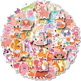 Winkrs | Schattige Dieren Stickers | Vossen, katten, eenhoorns, etc  | 50 stuks | Geschikt voor kinderen