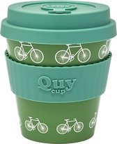 Quy Cup 230ml Ecologische Reis Beker - “La Bici” - BPA Vrij - Gemaakt van Gerecyclede Pet Flessen met Groene Siliconen deksel