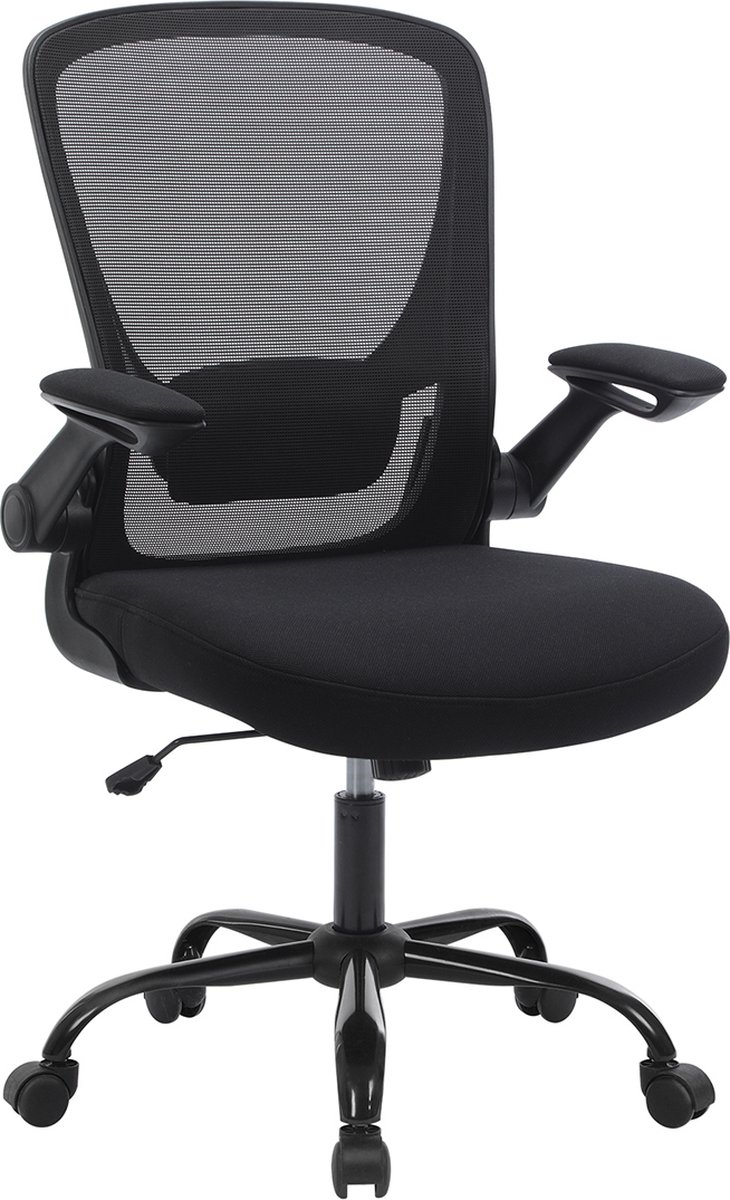 Signature Home Shao Ergonomisch bureaustoel - bureaustoel met opklapbare armleuningen - met netbekleding - ergonomische computerstoel - 360° draaistoel - verstelbare lendensteun - ruimtebesparend - zwart