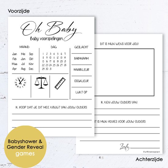 Cartes à remplir Babyshower - Cartes de prédiction - Jeux Babyshower -  Gender Reveal - | bol